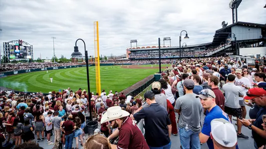 STARKVILLE, MS - April 15, 2023 - Mississippi State Fans during the game between the Ole Miss Rebels and the Mississippi State Bulldogs at Dudy Noble Field at Polk-Dement Stadium in Starkville, MS. Photo By Mike Mattina