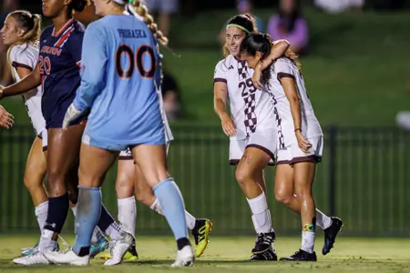 STARKVILLE, MS - September 15, 2023 - Mississippi State Forward Aitana Martinez-Montoya (#29) and Mississippi State Midfielder Ilana Izquierdo (#23) during the match between the Auburn Tigers and the Mississippi State Bulldogs at the MSU Soccer Field in Starkville, MS. Photo By Will Porada