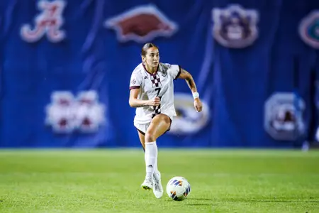 PENSACOLA, FL - October 31, 2023 - Mississippi State Forward Alexis Gutierrez (#7) during the match between the Alabama Crimson Tide and the Mississippi State Bulldogs at the Ashton Bronsaham Soccer Complex in Pensacola, FL. Photo By Mike Mattina