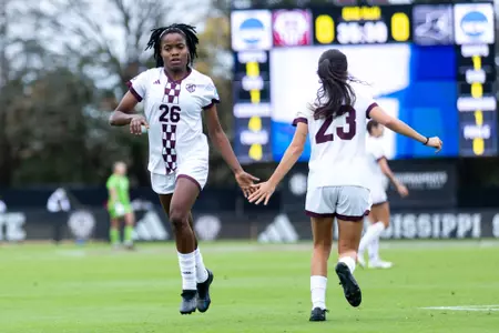STARKVILLE, MS - November 11, 2023 - Mississippi State Defender Ruthny Mathurin (#26) during the match between the Providence College Friars and the Mississippi State Bulldogs at the MSU Soccer Field in Starkville, MS. Photo By Bailey Black