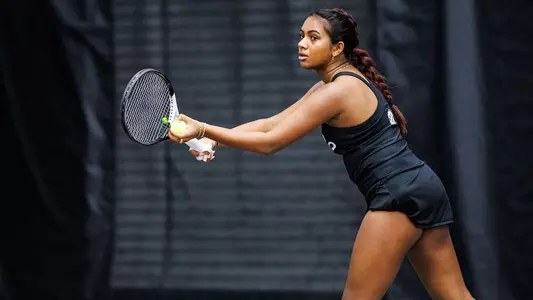 STARKVILLE, MS - January 13, 2024 - Mississippi State's Dharani Niroshan during the match between the Middle Tennessee State Lightning and the Mississippi State Bulldogs at the Rula Tennis Pavilion in Starkville, MS. Photo By Bailey Black