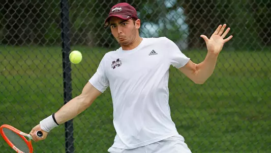 FORT WORTH, TX - May 13, 2023 - Mississippi State's Nemanja Malesevic during the NCAA Round of 16 match between the TCU Horned Frogs and the Mississippi State Bulldogs at the Bayrard H. Friedman Tennis Center in Fort Worth, Texas. Photo By Gregg Ellman