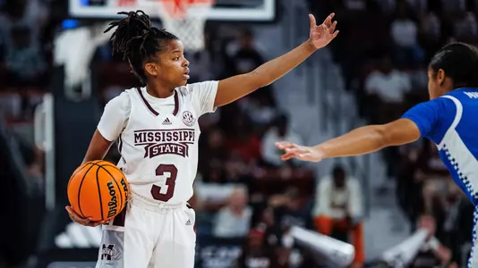 STARKVILLE, MS - February 22, 2024 - Mississippi State Guard Lauren Park-Lane (#3) during the game between the Kentucky Wildcats and the Mississippi State Bulldogs at Humphrey Coliseum in Starkville, MS. Photo By Mike Mattina