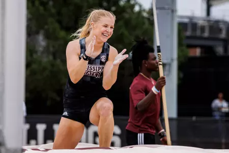 STARKVILLE, MS - April 29, 2023 - Mississippi State Jumper Emma Hunt during the Maroon and White Invite at the Mike Sanders Track Complex in Starkville, MS. Photo By Jaden Powell