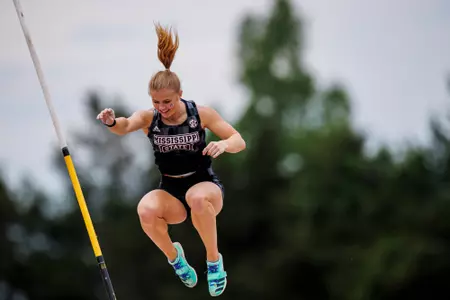 STARKVILLE, MS - April 29, 2023 - Mississippi State Jumper Emma Hunt during the Maroon and White Invite at the Mike Sanders Track Complex in Starkville, MS. Photo By Jaden Powell