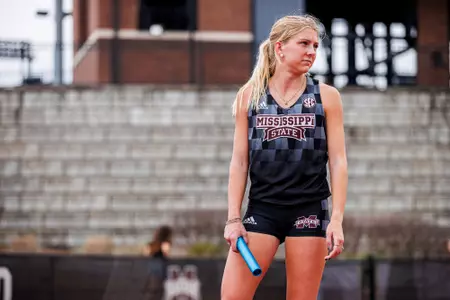 STARKVILLE, MS - April 29, 2023 - Mississippi State Distance Runner Maci Mills during the Maroon and White Invite at the Mike Sanders Track Complex in Starkville, MS. Photo By Jaden Powell