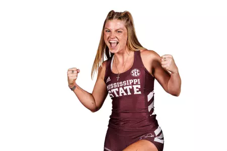 STARKVILLE, MS - October 26, 2023 - Ella Knott during 2023-2024 Track & Field Production Day at the Holliman Athletic Center at Mississippi State University in Starkville, MS. Photo By Bailey Black