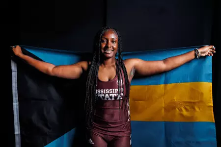 STARKVILLE, MS - January 09, 2024 -  Mississippi State javelin thrower G’shan Brown during 2023-2024 Track & Field Production Day at the Holliman Athletic Center at Mississippi State University in Starkville, MS. Photo By Bailey Black