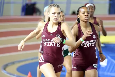 BIRMINGHAM, AL - January 13, 2023 - Mississippi State Distance Runner Hayley Ogle and Mississippi State Sprinter Kethlin Campbell during the UAB Vulcan Invite at the Birmingham Crossplex in Birmingham, AL. Photo by Sheryl Lowery