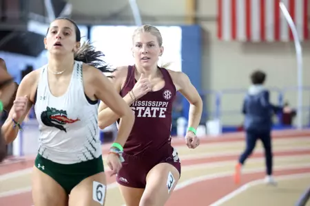 BIRMINGHAM, AL - January 13, 2024 - Mississippi State Distance Runner Maci Mills during the UAB Vulcan Invite at the Birmingham Crossplex in Birmingham, AL. Photo by Michael Wade
