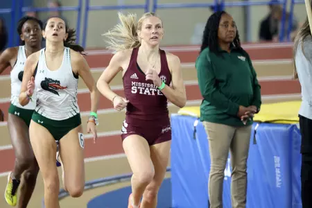 BIRMINGHAM, AL - January 13, 2024 - Mississippi State Distance Runner Maci Mills during the UAB Vulcan Invite at the Birmingham Crossplex in Birmingham, AL. Photo by Michael Wade
