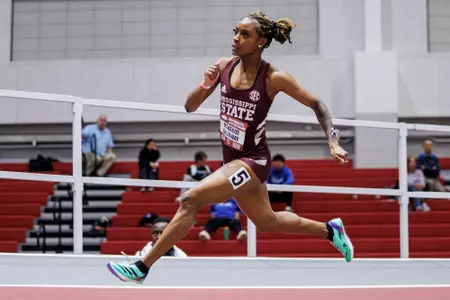 BIRMINGHAM, AL - January 26, 2024 - Mississippi State Sprinter McKenzie Calloway during the Razorback Invitational at the Randal Tyson Track Center in Fayetteville, AR. Photo by Will Porada