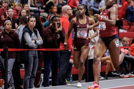 BIRMINGHAM, AL - January 26, 2024 - Mississippi State Sprinter Michaela McCall during the Razorback Invitational at the Randal Tyson Track Center in Fayetteville, AR. Photo by Will Porada