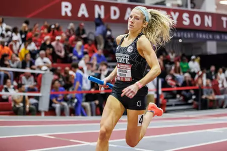 BIRMINGHAM, AL - January 27, 2024 - Mississippi State Middle Distance Runner Gabrielle Boulay during the Razorback Invitational at the Randal Tyson Track Center in Fayetteville, AR. Photo by Will Porada
