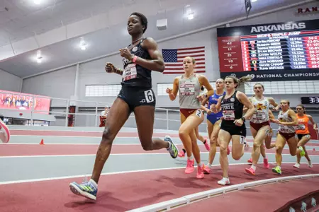 BIRMINGHAM, AL - January 27, 2024 - Mississippi State Middle Distance Runner Ramat Jimoh during the Razorback Invitational at the Randal Tyson Track Center in Fayetteville, AR. Photo by Will Porada
