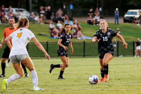 STARKVILLE, MS - August 07, 2023 - Mississippi State Forward/Midfielder McKinnan Braswell (#15) during the match between the Kansas State Owls and the Mississippi State Bulldogs at the MSU Soccer Field in Starkville, MS. Photo By Mike Mattina
