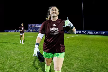 PENSACOLA, FL - October 31, 2023 - Mississippi State Goal Keeper Katelyn Carroll (#0) during the match between the Alabama Crimson Tide and the Mississippi State Bulldogs at the Ashton Bronsaham Soccer Complex in Pensacola, FL. Photo By Mike Mattina