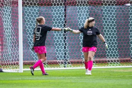 PALO ALTO, CA - November 17, 2023 - Mississippi State Goal Keeper Maddy Anderson (#1) and Mississippi State Goal Keeper Katelyn Carroll (#0) during the NCAA Tournament match between the Brown Bears and the Mississippi State Bulldogs at the Laird Q. Cagan Stadium in Palo Alto, CA. Photo By Justine Willard/KLC fotos