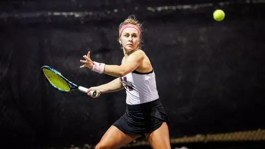 STARKVILLE, MS - February 03, 2024 - Mississippi State's Ava Rath during the match between the Jackson State Tigers and the Mississippi State Bulldogs at the AJ Pitts Tennis Centre in Starkville, MS. Photo By Bailey Black
