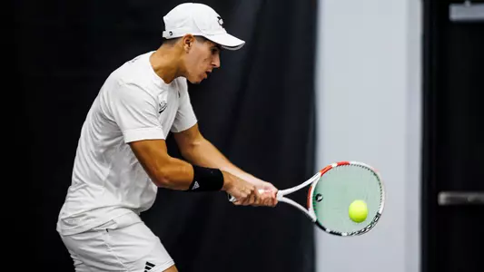 STARKVILLE, MS - January 14, 2024 - Mississippi State's Roberto Ferrer Guimaraes during the match between the Northern Illinois Huskies and the Mississippi State Bulldogs at the Rula Tennis Pavilion in Starkville, MS. Photo By Ivy Rose Ball
