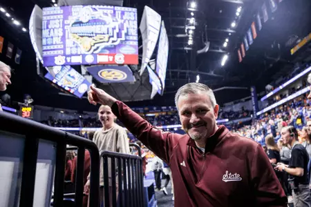 NASHVILLE, TN - March 15, 2024 - Mississippi State Head Coach Chris Jans after the game between the Tennessee Volunteers and the Mississippi State Bulldogs after the SEC Tournament at Bridgestone Arena in Nashville, TN. Photo By Mike Mattina