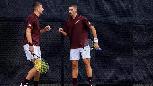 STARKVILLE, MS - March 17, 2024 - Mississippi State's Petar Jovanovic and Mississippi State's Benito Sanchez Martinez during the match between the Kentucky Wildcats and the Mississippi State Bulldogs at the AJ Pitts Tennis Centre in Starkville, MS. Photo By Ivy Rose Ball