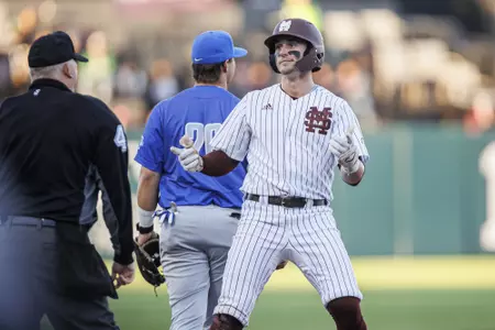STARKVILLE, MS - March 19, 2024 - Mississippi State Infielder/Outfielder Connor Hujsak (#7) during the game between the Memphis Tigers and the Mississippi State Bulldogs at Dudy Noble Field at Polk-Dement Stadium in Starkville, MS. Photo By Will Porada