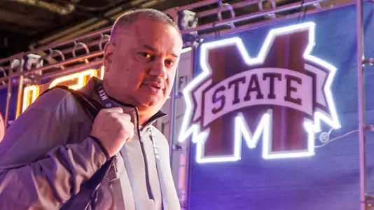 NASHVILLE, TN - March 16, 2024 - Mississippi State Assistant Coach David Anwar during the game between the Auburn Tigers and the Mississippi State Bulldogs during the SEC Tournament at Bridgestone Arena in Nashville, TN. Photo By Mike Mattina