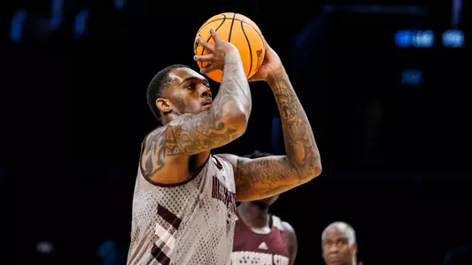 CHARLOTTE, NC - March 20, 2024 - Mississippi State Forward Jimmy Bell Jr. (#15) during shoot around before the game between the Michigan State Spartans and the Mississippi State Bulldogs at the Spectrum Center in Charlotte, NC. Photo By Mike Mattina