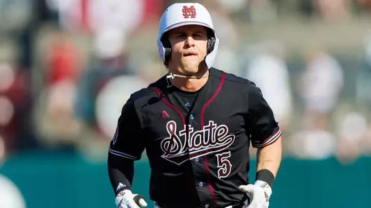 STARKVILLE, MS - February 25, 2024 - Mississippi State Infielder/Outfielder Aaron Downs (#5) during the game between the Georgia Southern Eagles and the Mississippi State Bulldogs at Dudy Noble Field at Polk-Dement Stadium in Starkville, MS. Photo By Bailey Black
