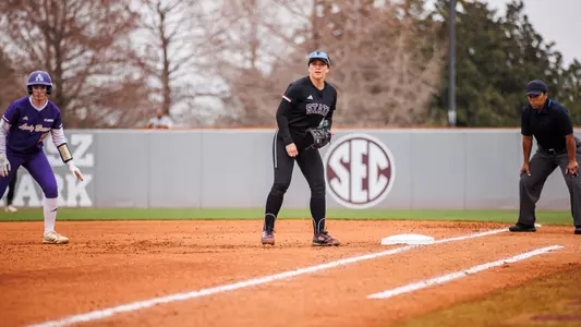 STARKVILLE, MS - March 03, 2024 - Mississippi State Catcher/Infielder Riley Hull (#4) during the game between the Alcorn State Braves and the Mississippi State Bulldogs at Nusz Park in Starkville, MS. Photo By Ivy Rose Ball