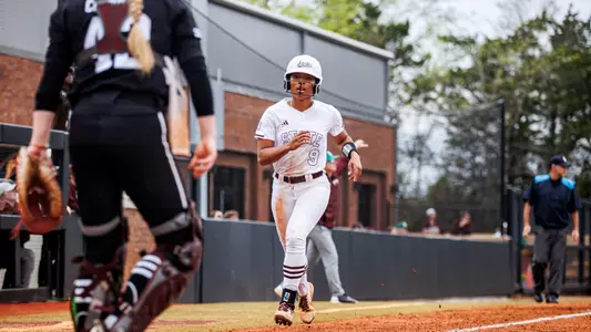 STARKVILLE, MS - March 17, 2024 - Mississippi State Infielder Kiarra Sells (#9) during the game between the Texas A&M Aggies and the Mississippi State Bulldogs at Nusz Park in Starkville, MS. Photo By Jaden Powell