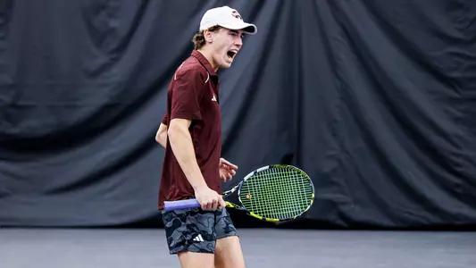 STARKVILLE, MS - February 09, 2024 - Mississippi State's Marshall Landry during the match between the North Florida Ospreys and the Mississippi State Bulldogs at the Rula Tennis Pavilion in Starkville, MS. Photo By Will Porada