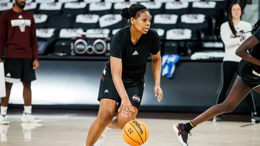 STARKVILLE, MS - November 29, 2023 - Mississippi State Guard Darrione Rogers (#0) during shoot around at Humphrey Coliseum in Starkville, MS. Photo By Ivy Rose Ball