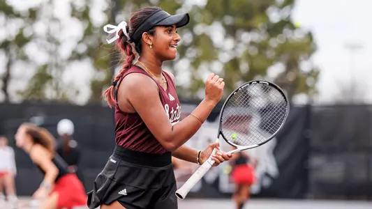 STARKVILLE, MS - February 16, 2024 - Mississippi State's Dharani Niroshan during the match between the Louisiana Ragin’ Cajuns and the Mississippi State Bulldogs at the AJ Pitts Tennis Centre in Starkville, MS. Photo By Mike Mattina