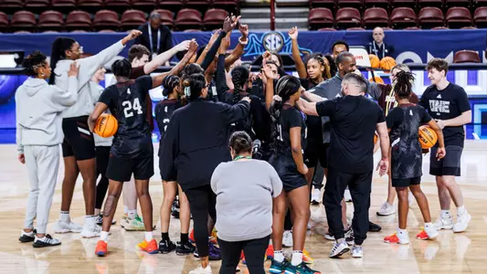 GREENVILLE, SC - March 06, 2024 - The Mississippi State Bulldogs during the 2024 Women’s Basketball SEC Tournament shoot around at Bon Scours Wellness Arena in Greenville, SC. Photo By Jaden Powell
