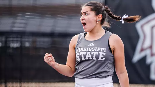 STARKVILLE, MS - February 03, 2024 - Mississippi State's Alessia Tagliente during the match between the UAB Blazers and the Mississippi State Bulldogs at the AJ Pitts Tennis Centre in Starkville, MS. Photo By Will Porada