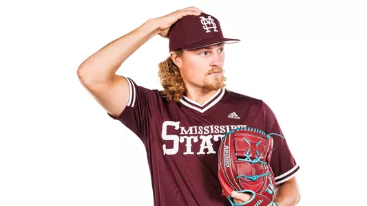 STARKVILLE, MS - November 16, 2023 - Mississippi State Pitcher Khal Stephen (#14) during 2023-2024 Baseball Production Day at Dudy Noble Field at Polk-Dement Stadium in Starkville, MS. Photo By Jaden Powell
