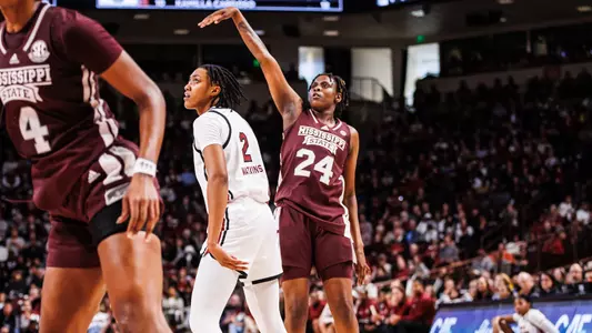 COLUMBIA, SC - January 07, 2024 - Mississippi State Forward Quanirah Cherry-Montague (#24) during game between the South Carolina Gamecocks and the Mississippi State Bulldogs at Colonial Life Arena in Columbia, SC. Photo By Jaden Powell