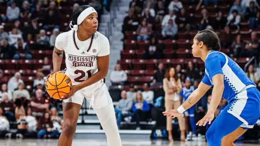 STARKVILLE, MS - February 22, 2024 - Mississippi State Guard/Forward Debreasha Powe (#21) during the game between the Kentucky Wildcats and the Mississippi State Bulldogs at Humphrey Coliseum in Starkville, MS. Photo By Mike Mattina
