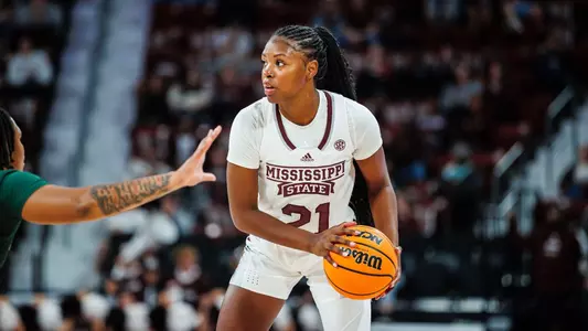 STARKVILLE, MS - November 10, 2023 - Mississippi State Guard/Forward Debreasha Powe (#21) during the game between the Southern Louisiana Lions and the Mississippi State Bulldogs at Humphrey Coliseum in Starkville, MS. Photo By Bailey Black