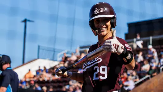 STARKVILLE, MS - March 29, 2024 - Mississippi State Outfielder Sierra Sacco (#29) during the game between the Florida Gators and the Mississippi State Bulldogs at Nusz Park in Starkville, MS. Photo By Mike Mattina