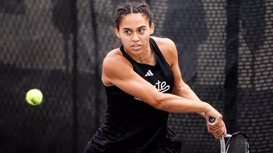 STARKVILLE, MS - March 24, 2024 - Mississippi State's Athina Pitta during the match between the Auburn Tigers and the Mississippi State Bulldogs at the AJ Pitts Tennis Centre in Starkville, MS. Photo By Mike Mattina
