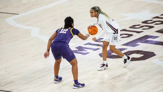 STARKVILLE, MS - January 29, 2024 - Mississippi State Guard Mjracle Sheppard (#14) during the game between the LSU Tigers and the Mississippi State Bulldogs at Humphrey Coliseum in Starkville, MS. Photo By Bailey Black