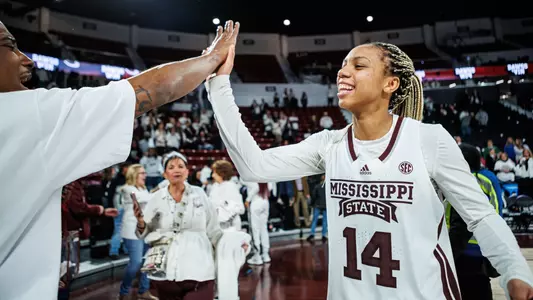 STARKVILLE, MS - January 29, 2024 - Mississippi State Guard Mjracle Sheppard (#14) during the game between the LSU Tigers and the Mississippi State Bulldogs at Humphrey Coliseum in Starkville, MS. Photo By Bailey Black