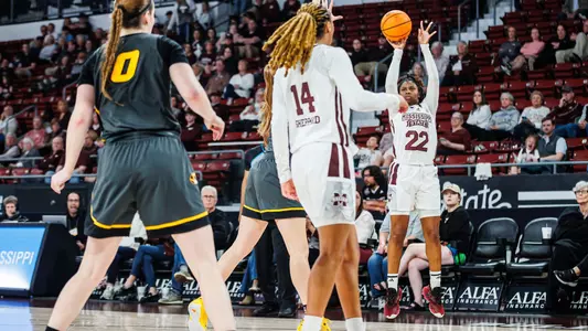 STARKVILLE, MS - March 03, 2024 - Mississippi State Guard Jasmine Brown (#22) during the game between the Missouri Tigers and the Mississippi State Bulldogs at Humphrey Coliseum in Starkville, MS. Photo By Jaden Powell