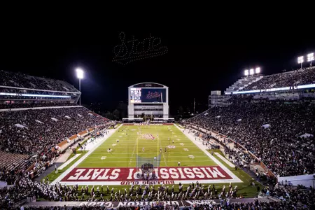 STARKVILLE, MS - November 23, 2023 - Drone show during the game between the Ole Miss Rebels and the Mississippi State Bulldogs at Davis Wade Stadium at Scott Field in Starkville, MS. Photo By Mike Mattina