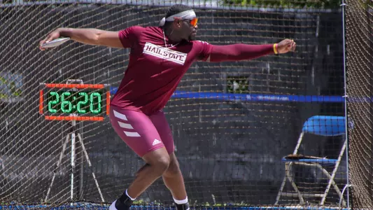 Roury McCloyen throwing discus at NCAA Regional Meet