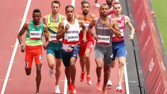 TOKYO, JAPAN - JULY 31, 2021 - Melese Nberet of Team Ethiopia, Charlie Hunter of Team Australia, Daniel Rowden of Team Great Britain, Saul Ordonez of Team Spain, Brandon McBride of Team Canada and Clayton Murphy of Team United States competes in the Men's 800m Round 1 - Heat 3 on day eight of the Tokyo 2020 Olympic Games at Olympic Stadium on July 31, 2021 in Tokyo, Japan.
Photo by Christian Petersen/Getty Images
