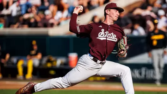 STARKVILLE, MS - May 18, 2024 - Mississippi State Pitcher Nate Dohm (#25) during the game between the Missouri Tigers and the Mississippi State Bulldogs at Dudy Noble Field at Polk-Dement Stadium in Starkville, MS. Photo By Jaden Powell